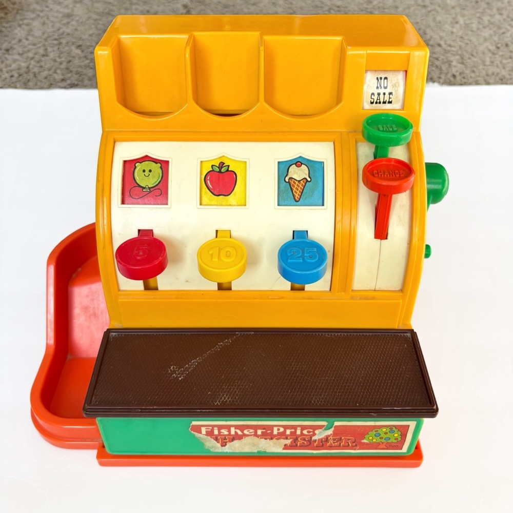 Vintage 1974 Fisher Price Yellow Kids Cash Register Toy